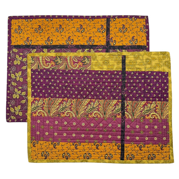 Hand Made Reversible Placemats Paisley Large 20x15 2 pc Coordinating Patterns - Picture 2 of 8